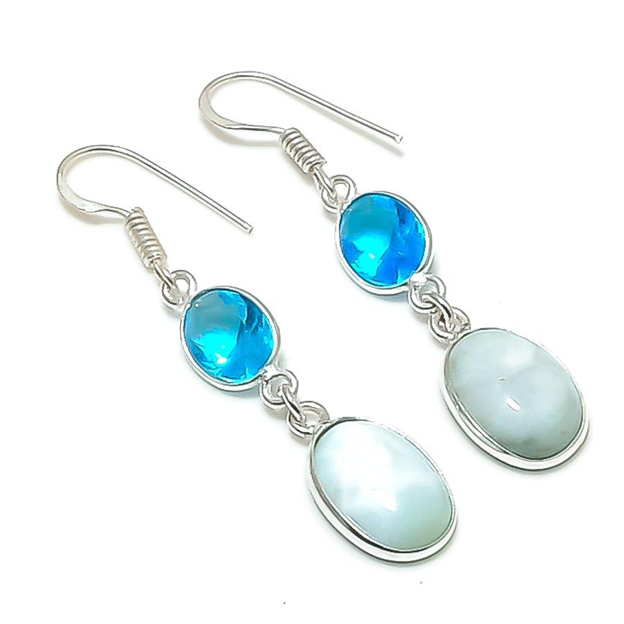 Натуральный Лармар, Голубой Топаз 925 Стерлинговое Серебро Ювелирное Изделие Серьга 1,97 AEE-11259