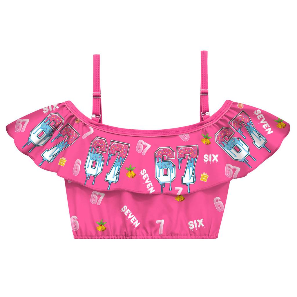20759 Kinder Mädchen Steal a Brainrot 67 Print Badeanzug Bademode Top Rock Sets