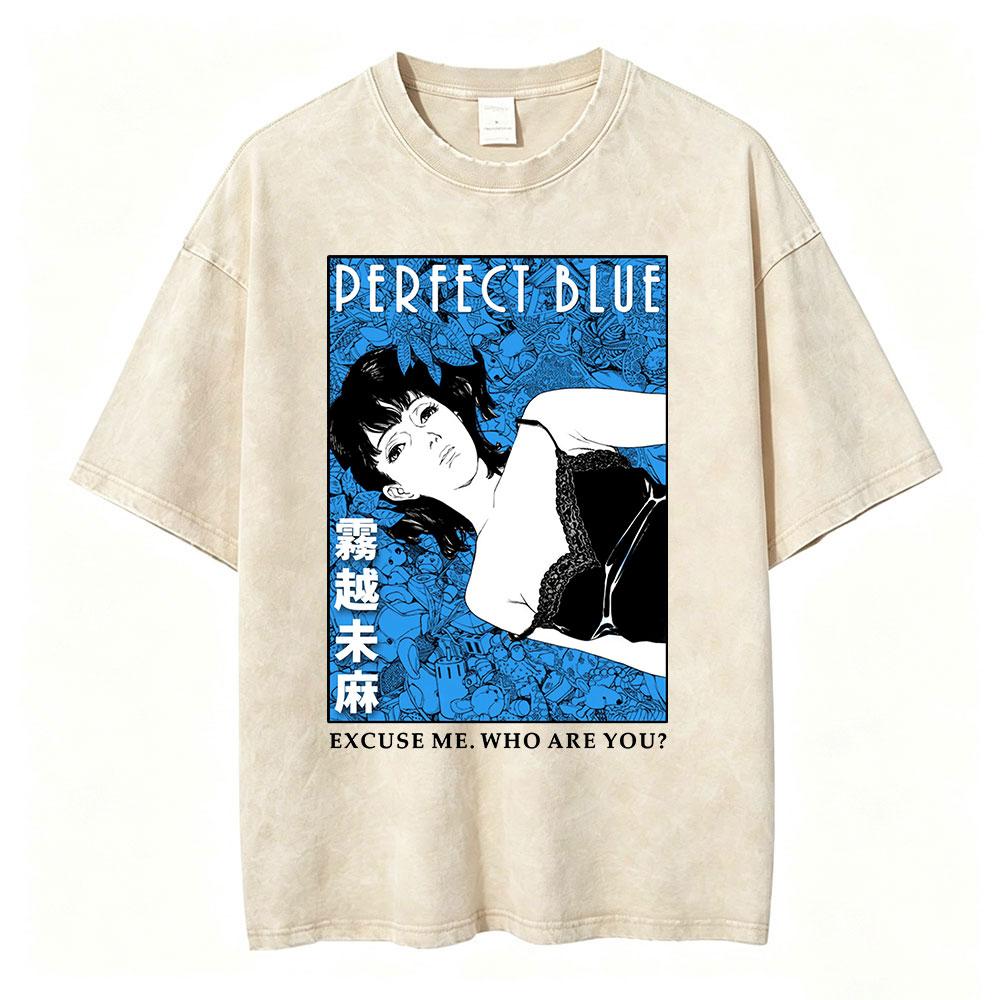 Anime Perfect Blue Mima Kirigoe Vintage Washed TShirt Men Women Clothing Fashion Aesthetic Short Sleeve Oversized T Shirts Tops