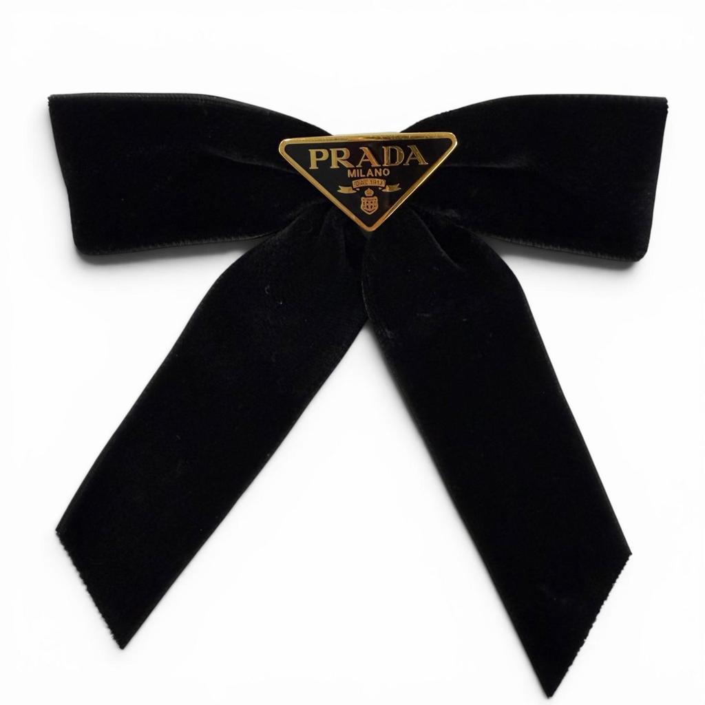 Great PRADA Valletta velvet hair clip Triangle logo black Women 1IF154 Used