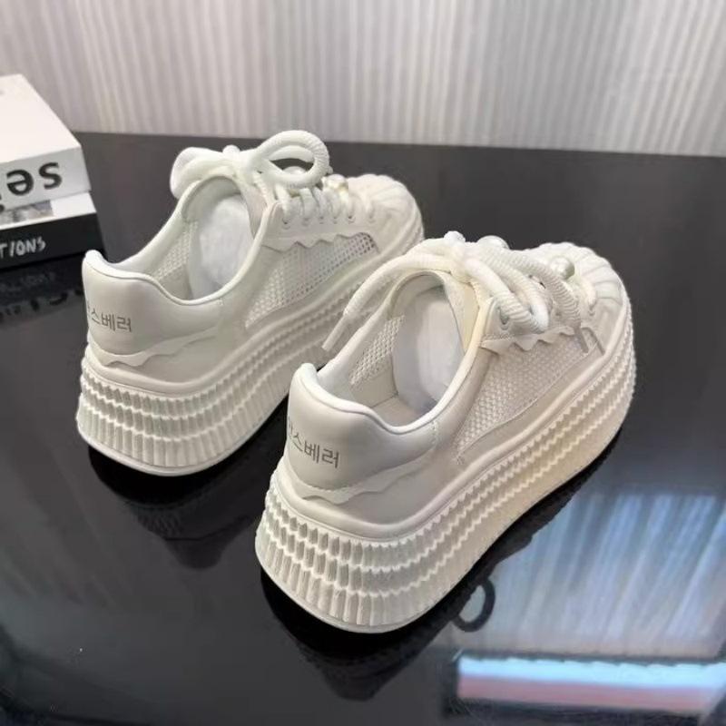Little White Shoes Women's Summer Single Net 2025 New Soft Leather Shell Head Thick-soled Breathable Mesh Yarn Showing Feet Small Casual Board Shoes