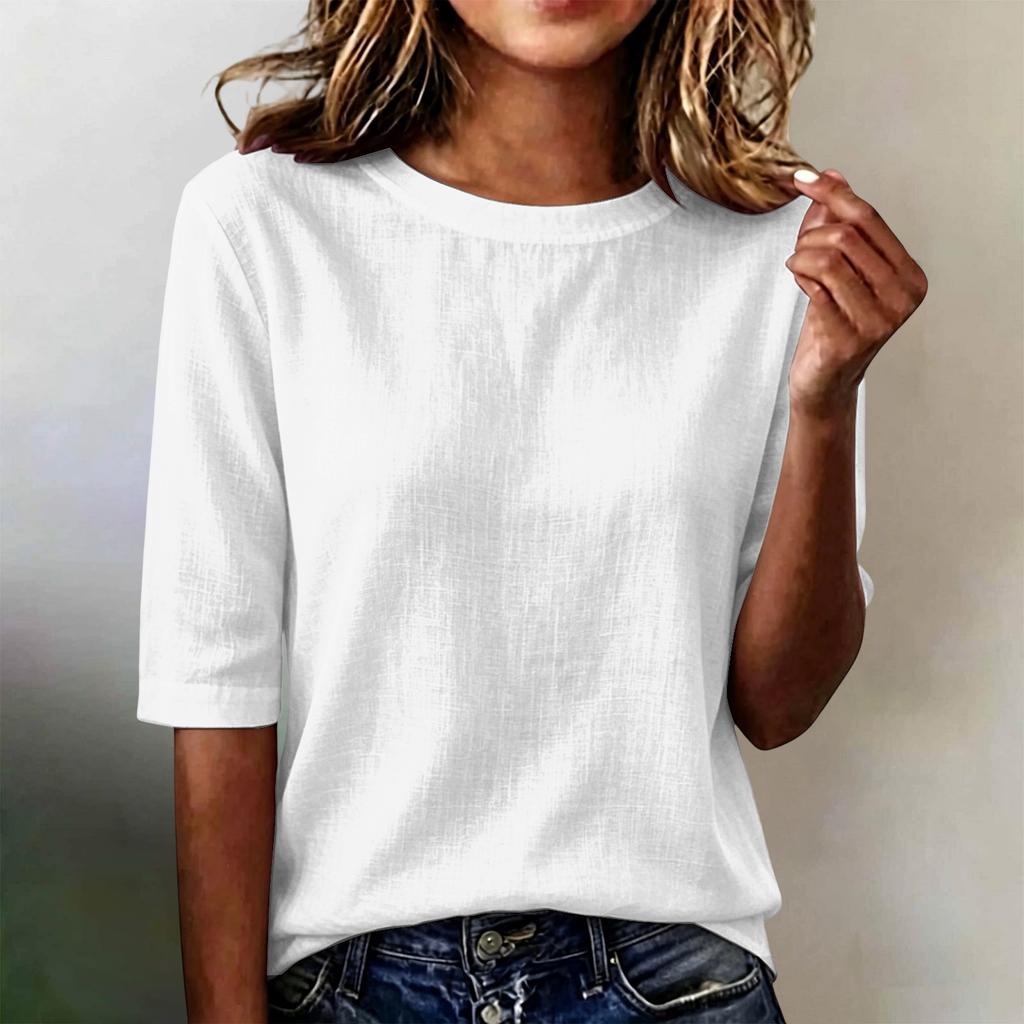 Women Short Sleeve Crew Neck Loose Fit Lightweight Casual Top Comfortable Basic Pullover Blouse for Daily Wear