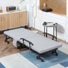 Folding Bed, Guest Bed, Reclining Backrest, Armrests, 8 Wheels, Steel Frame, Light Grey+Black, 190 X 76 X 33cm
