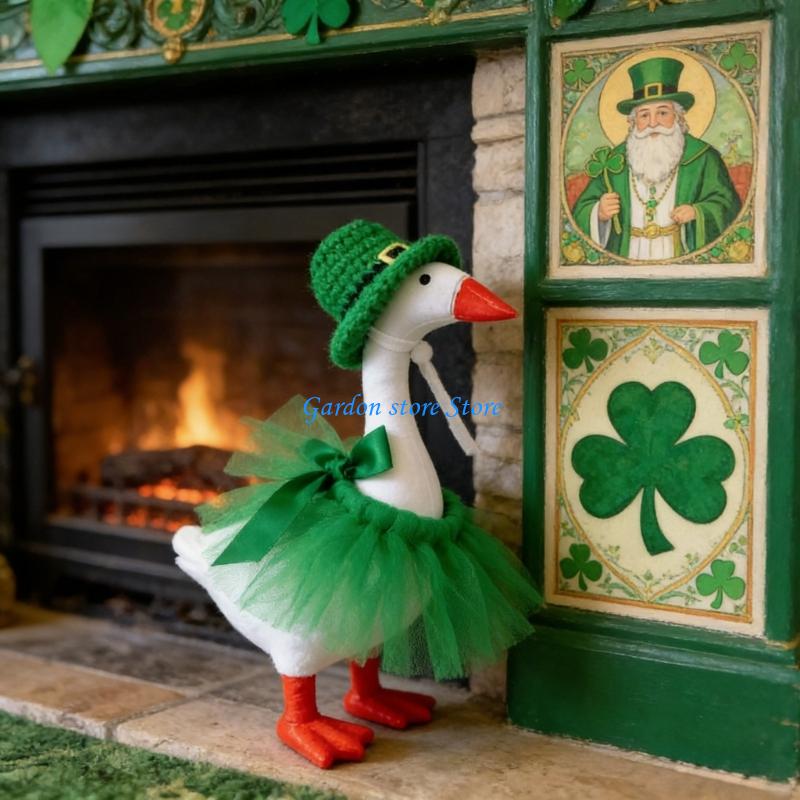 B0KB Irish Festival Geese Outfit with Hat For Porch Animal Figurine Irish Festival