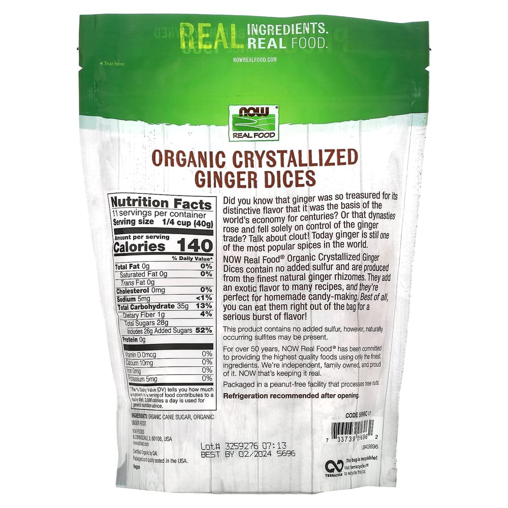 Now Foods Real Food Crystallized Ginger Diced, 16 oz (454 g)