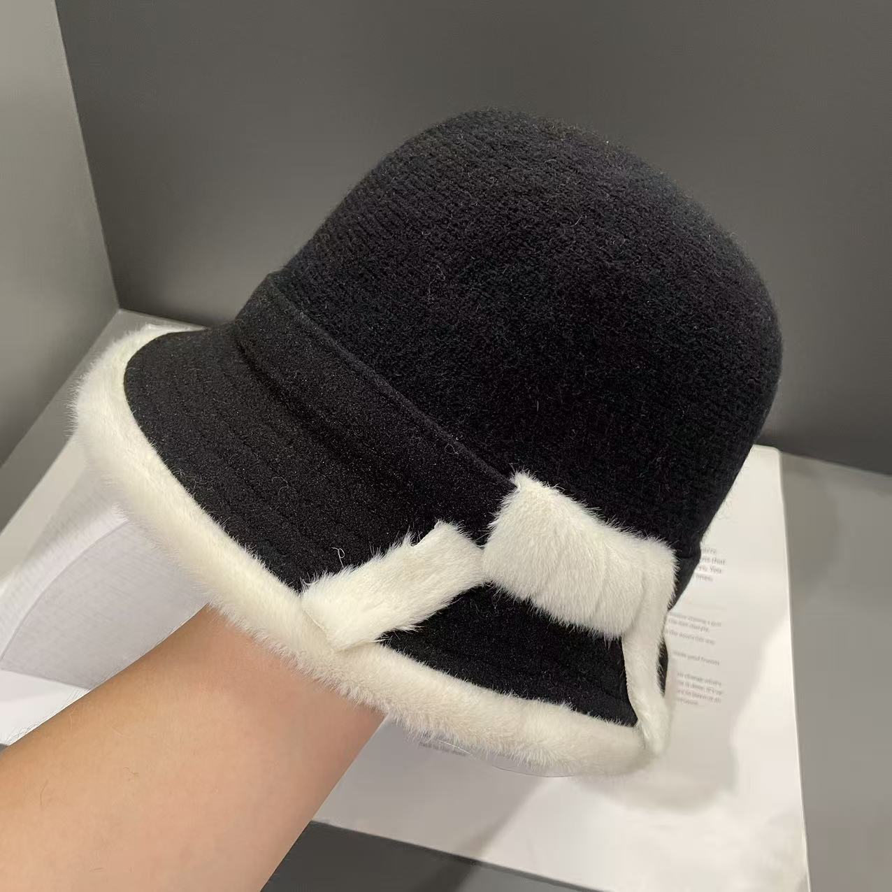 

Новая шляпа-ведро для женщин, кашемировая шерстяная шляпа-рыбак, модная корейская шляпа для мамы, шляпа с характером, уличная, для маленького лица M（56-58cm）