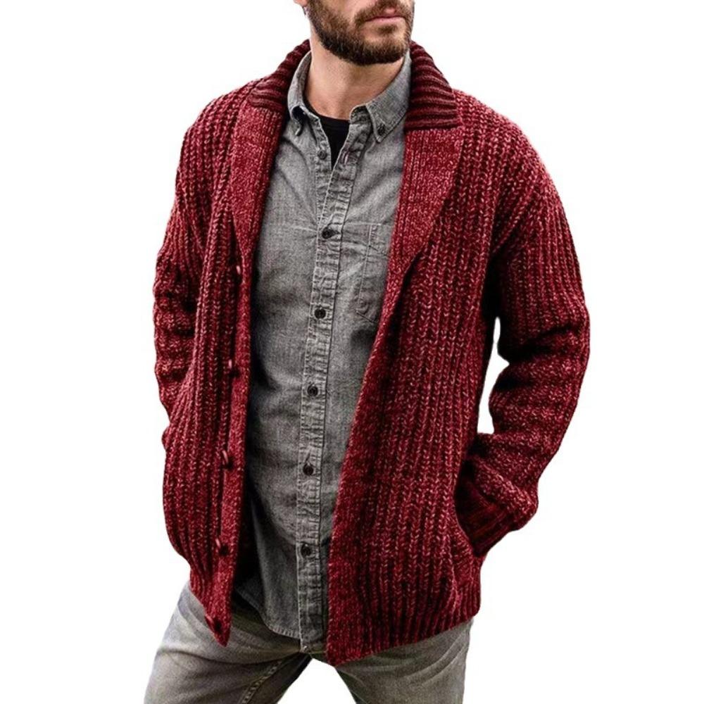 Herbst Winter Herren Cardigan Einfarbige Langarm Slim Fit Strickpullover Mantel Lässige Strickjacke