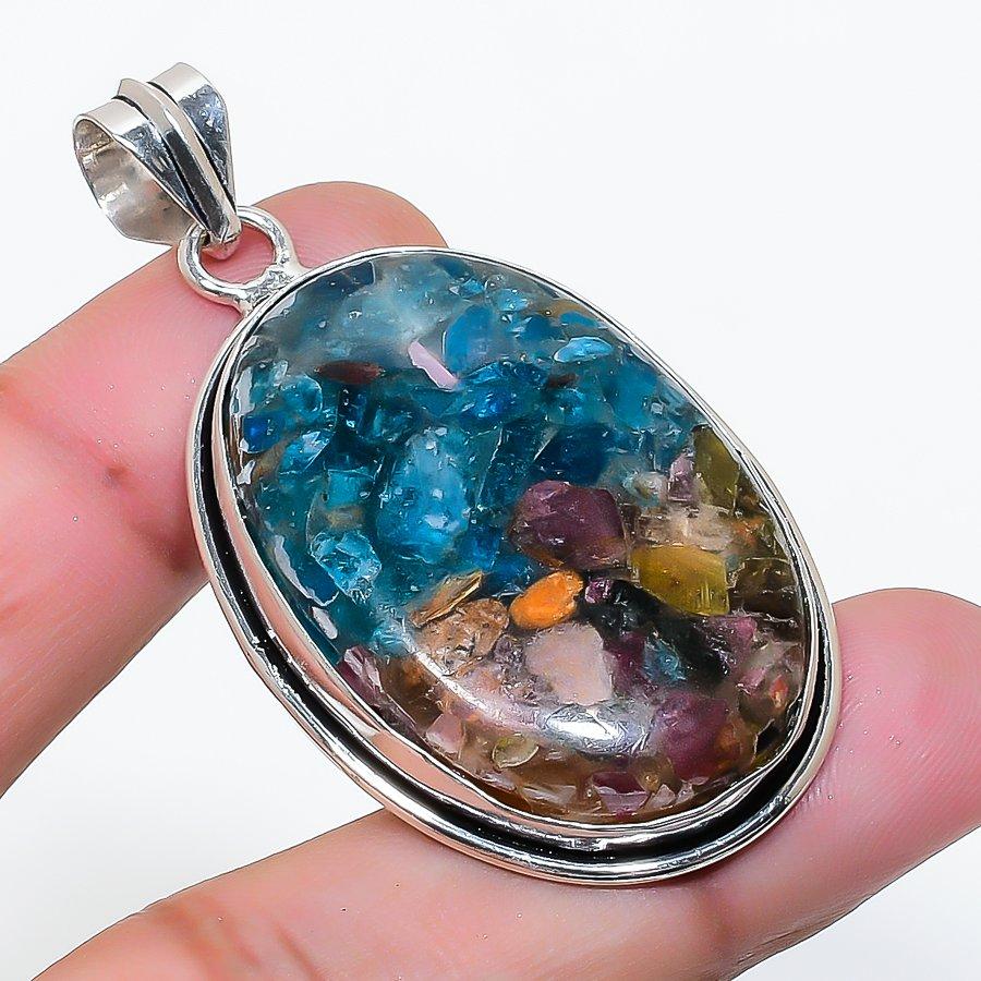 Natural Tourmaline Gemstone Handmade 925 Sterling Silver Pendant 2.17  AP-14777