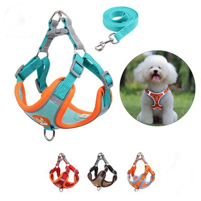Dog Harness with 1.5m Traction Leash Set No Pull Dog Vest Strap Adjustable Reflective Breathable Harness for Dogs Puppy and Cats