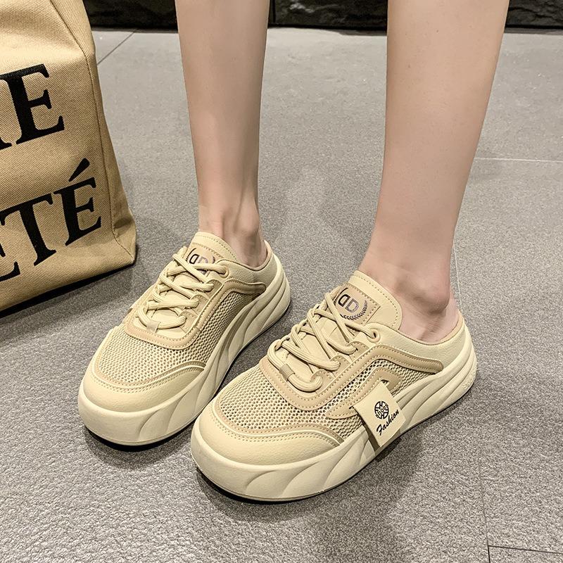 Soft-soled Fashionable Versatile Half-slippers Spring and Summer Breathable Bag Head Slippers Summer New Little White Shoes