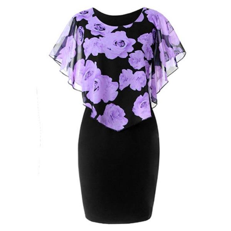 

Women Sexy Sleeveless High Waist Slim Dress with Rose Printing Transparent Shawl Package Hip Skirt XXXXXL светло-фиолетовый