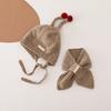 Set Cappello e Sciarpa per Bambini 2 Pezzi/Set Decorazione con Pompon Cappello Lavorato a Maglia con Lacci Set Sciarpa Accessori Elastici per Tempo Freddo