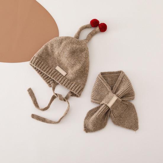 2Stk/Set Kinder Hut Schal Set Plüschkugeln Deko Schnürung Strickmütze Schal Set Elastische Kaltwetter Accessoires