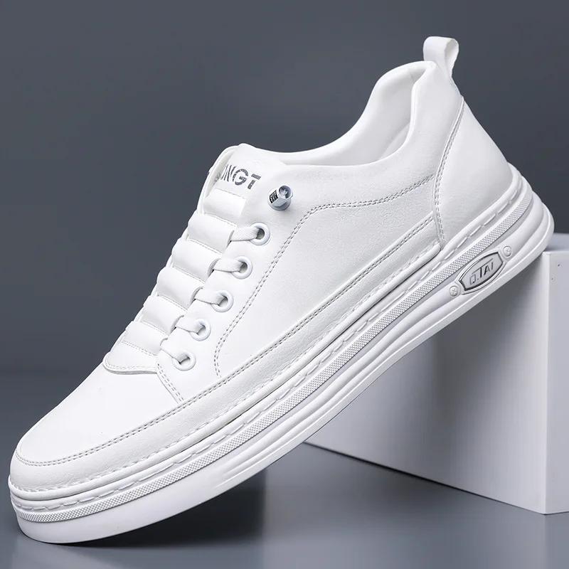 Spring Autumn Black White Board Shoes for Men Fashion Cowl Leather Casual Sneakers Man British Style New