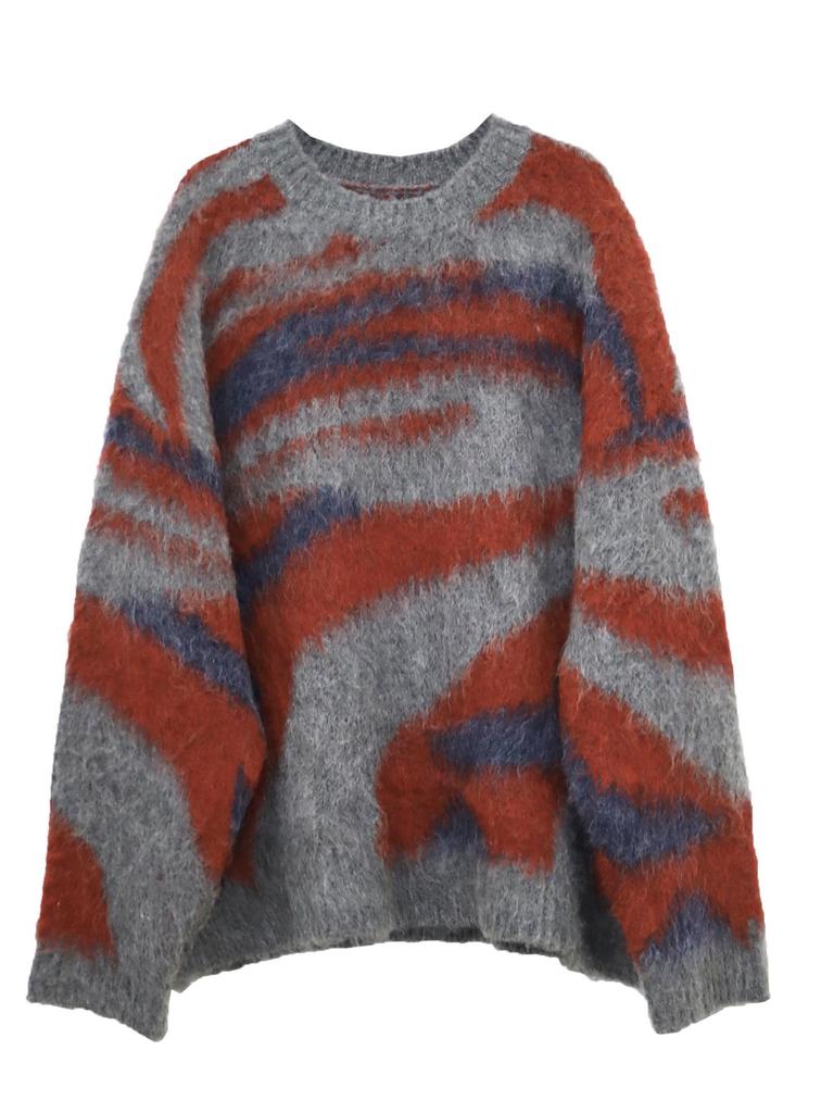 American Retro Winter Style Mohair Gradient Striped Sweater