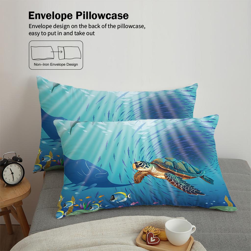 3-piece set, turtle underworld themed pattern printed bedding set, 1*duvet cover+2*pillowcase, for queen, king, double bedroom