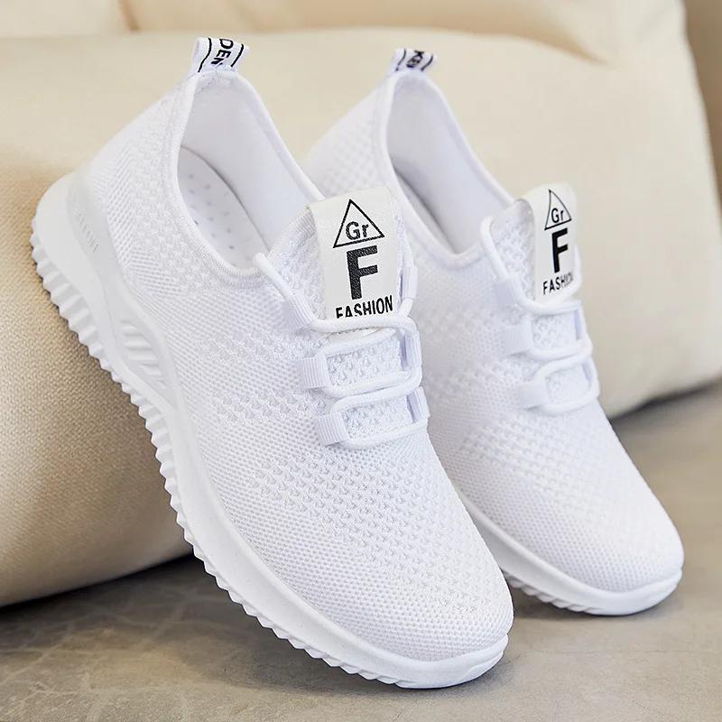 New Designer Women Casual Sneakers Sports Shoes Fashion Lace Up Loafers Female Knitted Mesh Breathable Shoe Women Platform Shoes