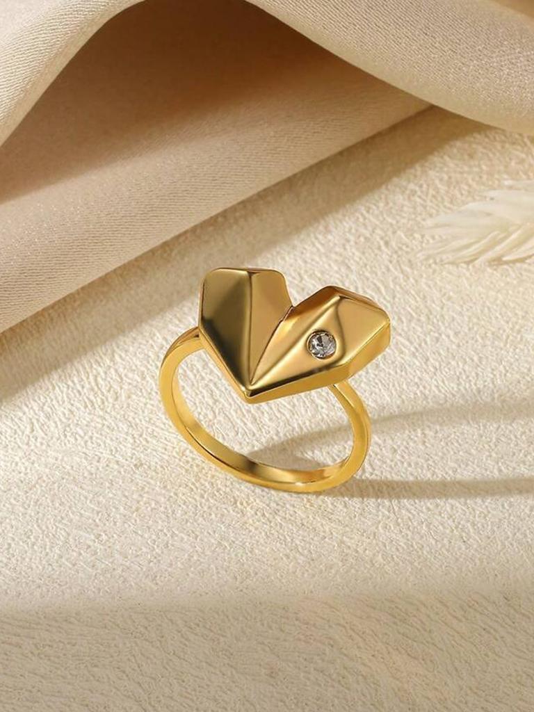 Zircon Heart Rings For Women Men Gold Plated Stainless Steel Heart Ring Wedding Engagement Aesthetic Jewelry Gift