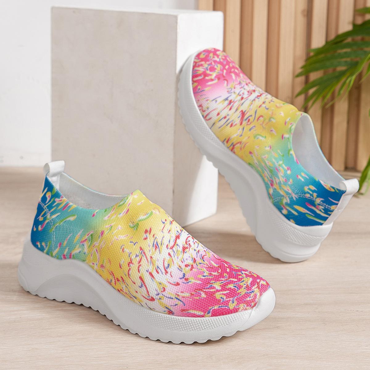 

Большие размеры женские вязаные кроссовки осень новые бохо дышащие сетчатые повседневные туфли женские легкие прогулочные туфли без застежек 37 разноцветный