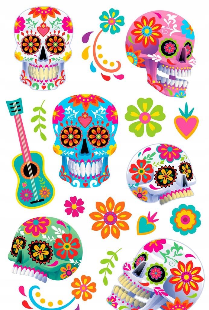 Tatuaże Zmywalne Kolorowe Czaszki Halloween Catrina Kwiaty La Muerte