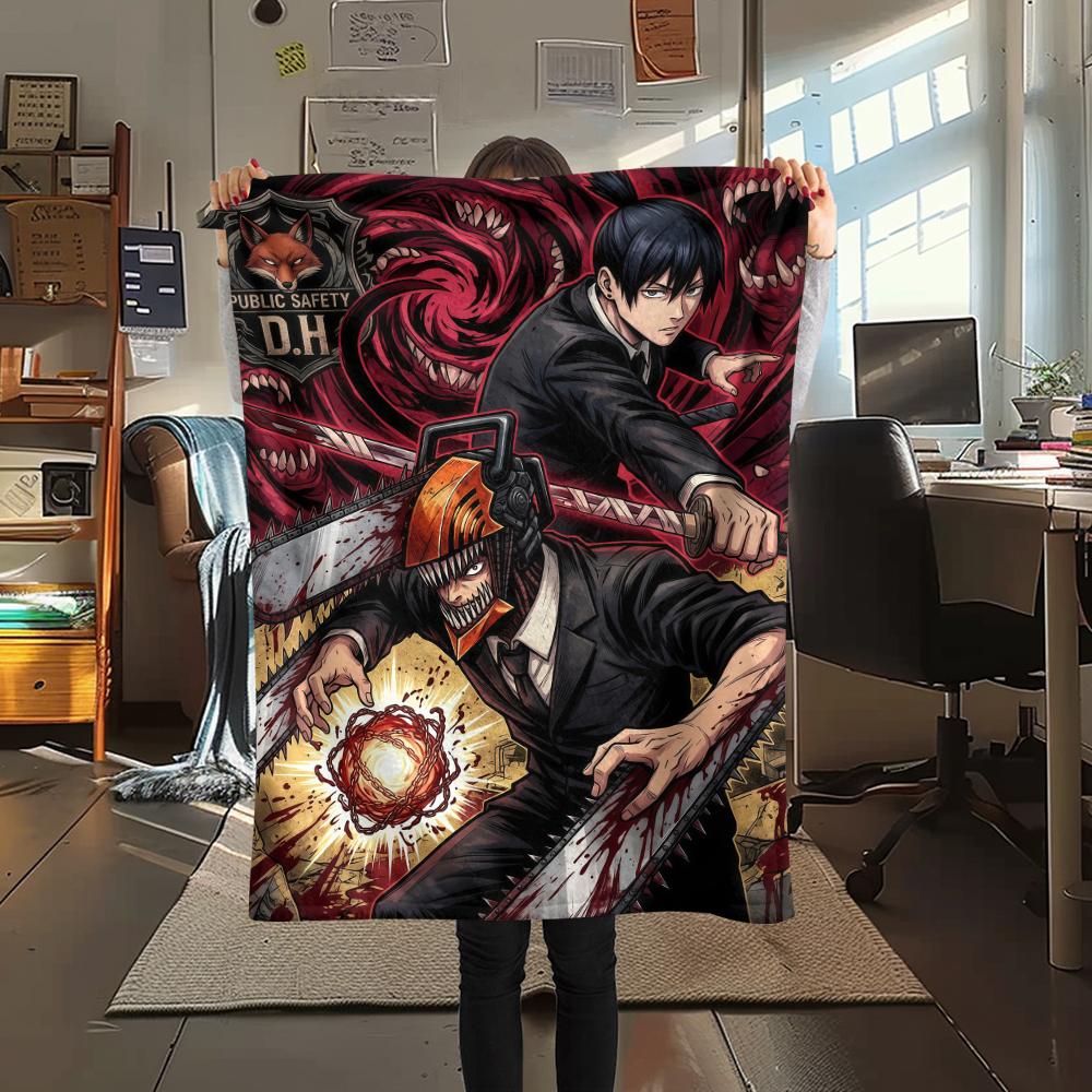 Chainsaw Man posterPrint Flannel Blanket, High quality Comfortable for All Seasons, Home Decor, Warmth and Comfort