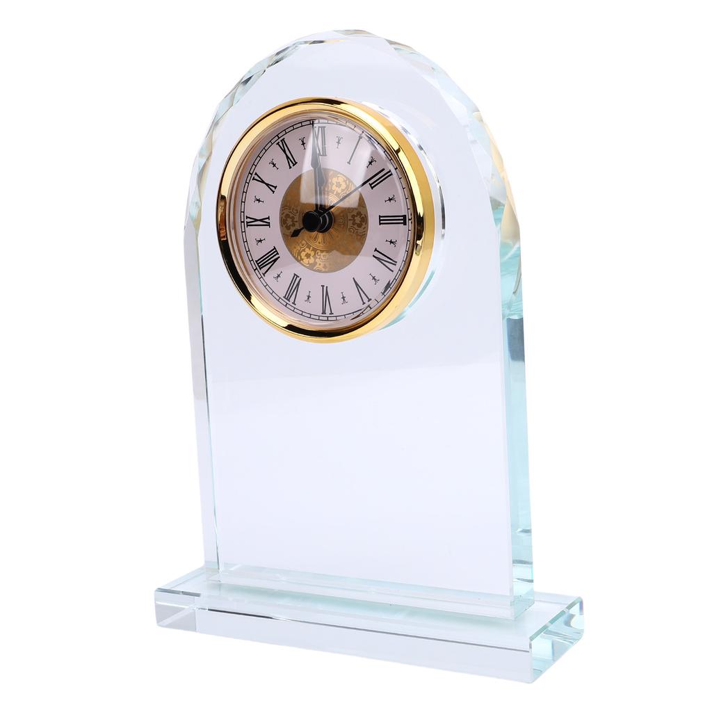 Glass Clock with Base Crystal Unique Plaque Home Desk Ornament for Men Women Colleagues Teachers Friends Retirement