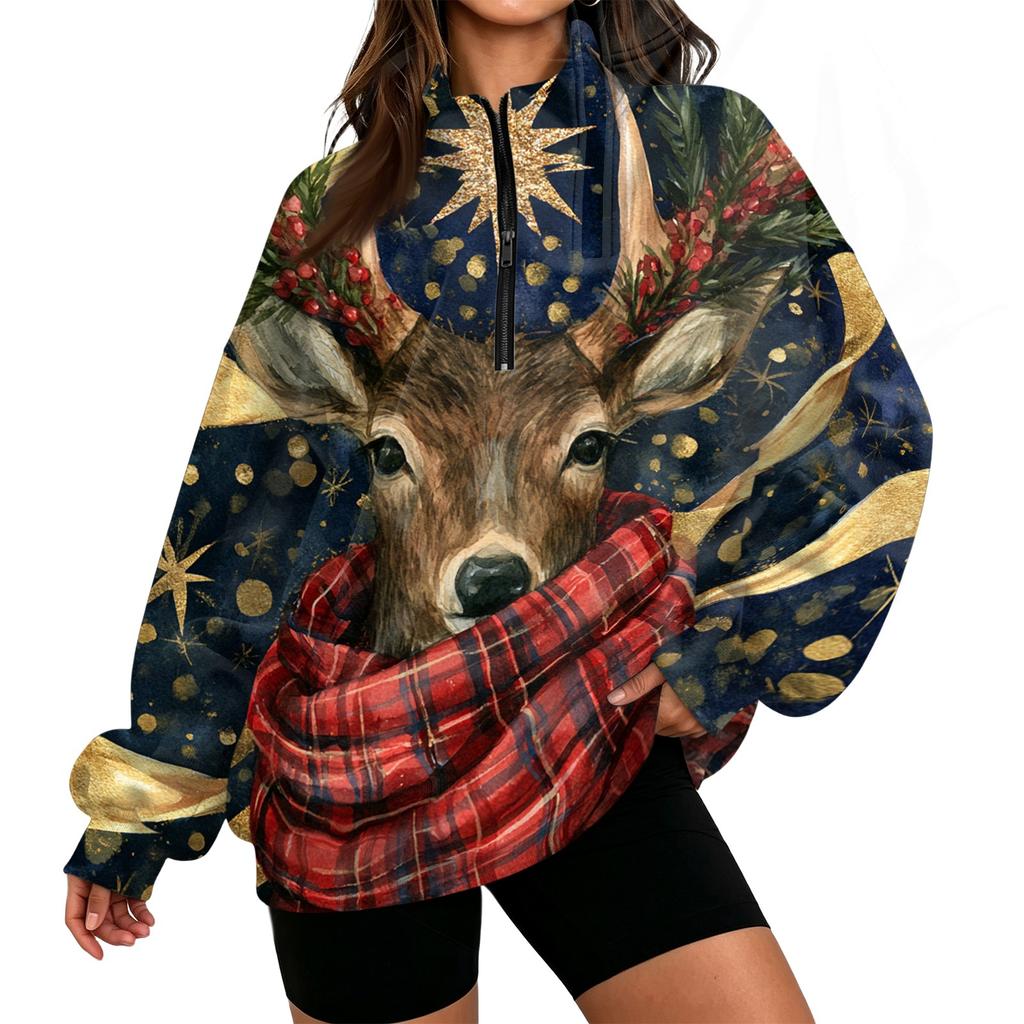 Damen Trendy Print Halbzip-Sweatshirt Leichter Lässiger Pullover für den Alltag