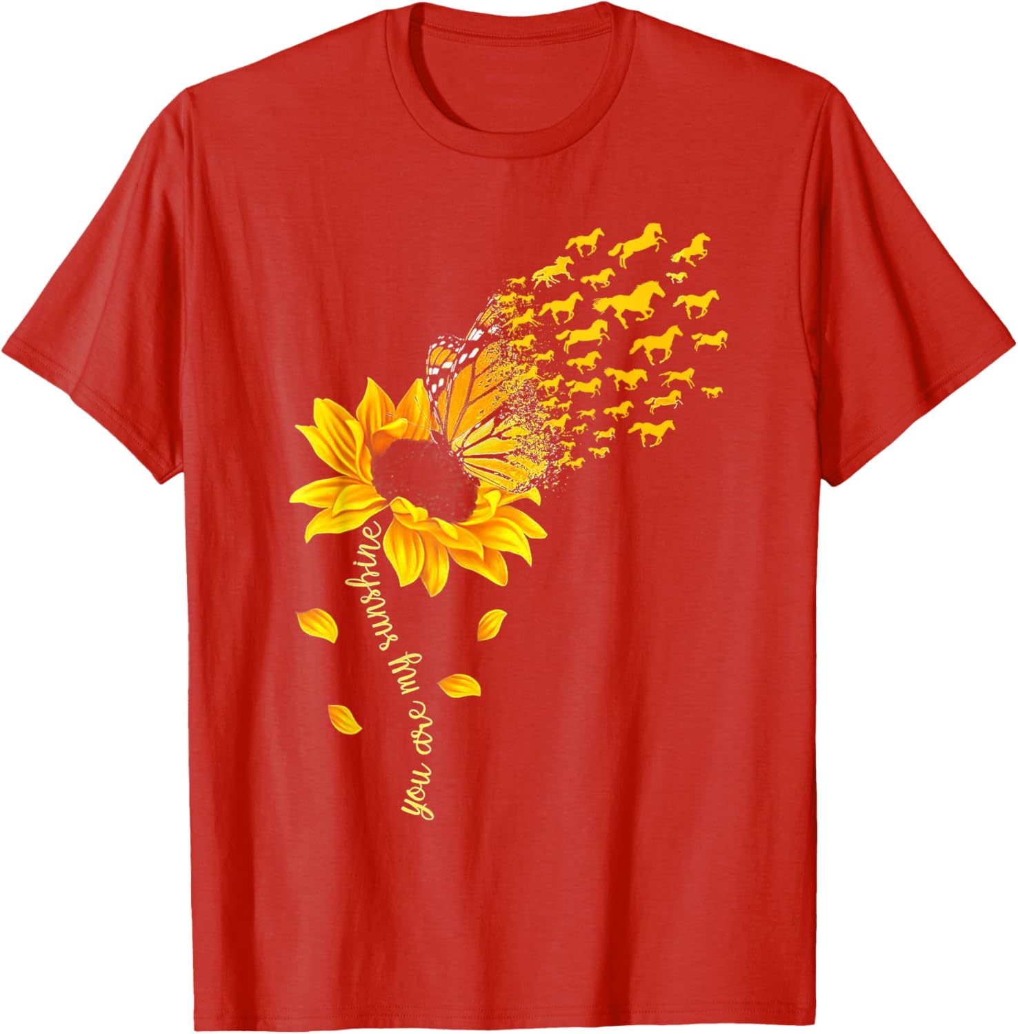 Sunflower Butterfly Horse Silhouette You Are My Sunshine Graphic Tee Casual Cotton T-Shirt S