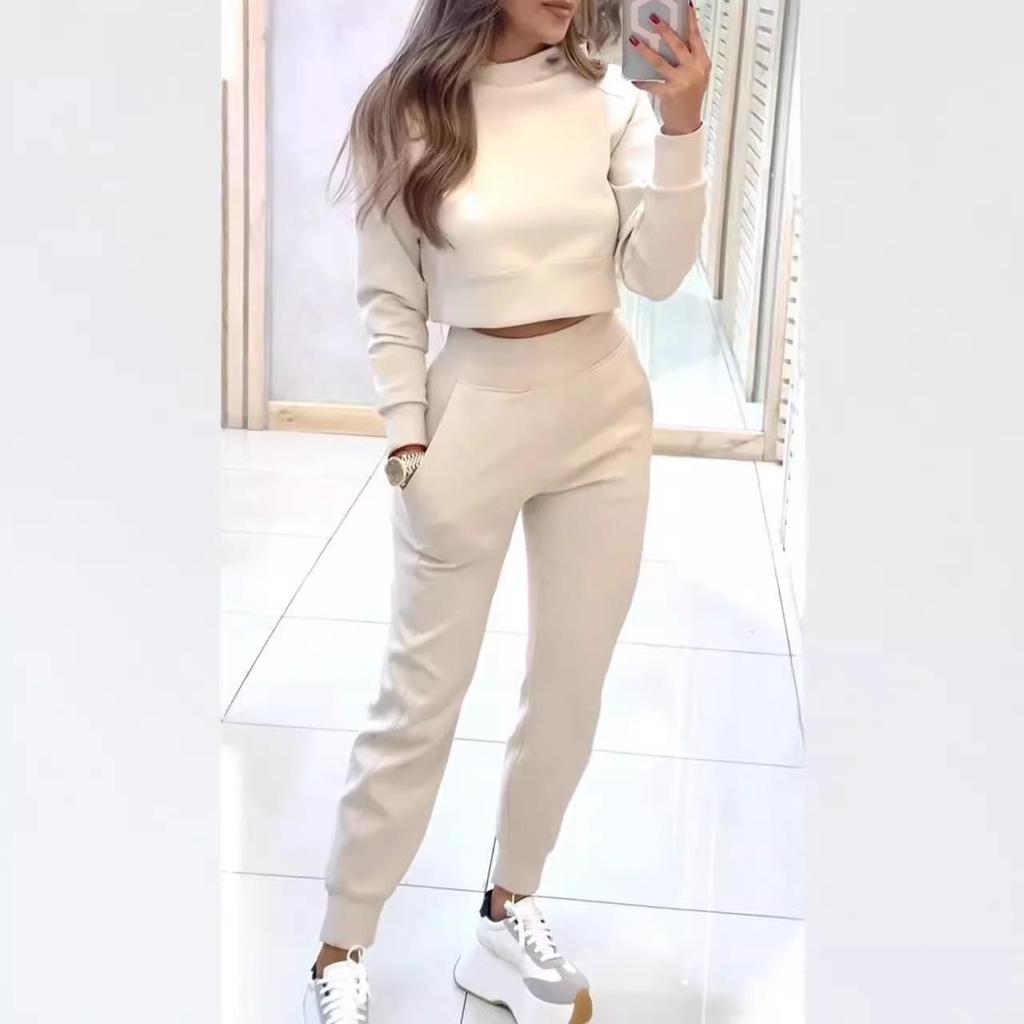 2024 Autumn/Winter Women's Slim Fit High Neck Long Sleeve Casual Set for Europe and America
