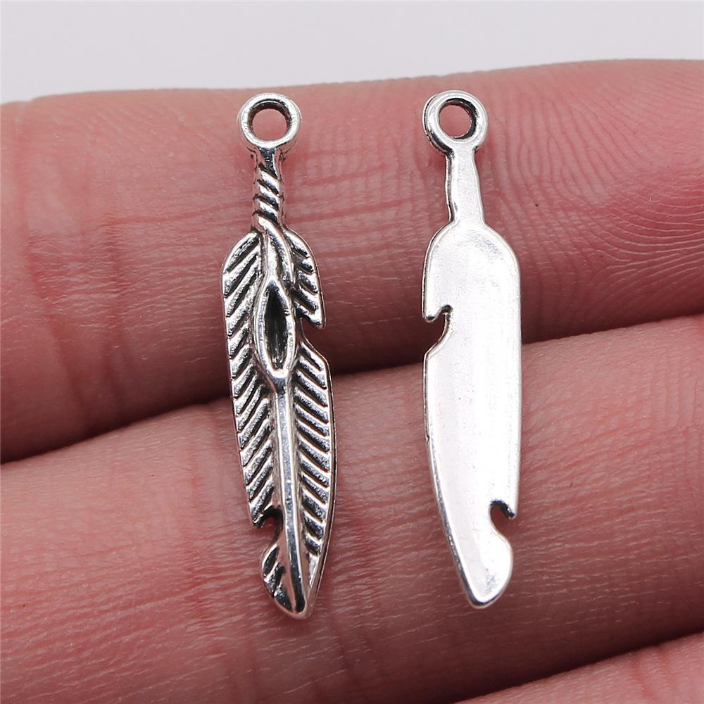 20pcs Feather Charms Feather Pendants Jewelry Making Feather Charms For Bracelet Making Antique Silver Color