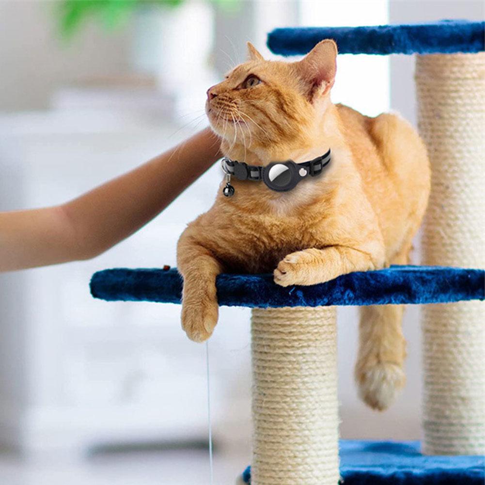 For Apple AirTag Cat Collar Reflective Kitten Collar with Bell GPS Tracker Holder Safety Buckle for Cat Kitten