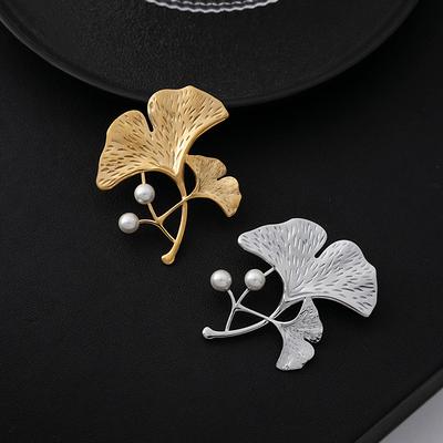 Let Luksus Niche Udsøgt Ginkgo Broche, High-End Perle Tøjtilbehør Pin, Simpel Broche