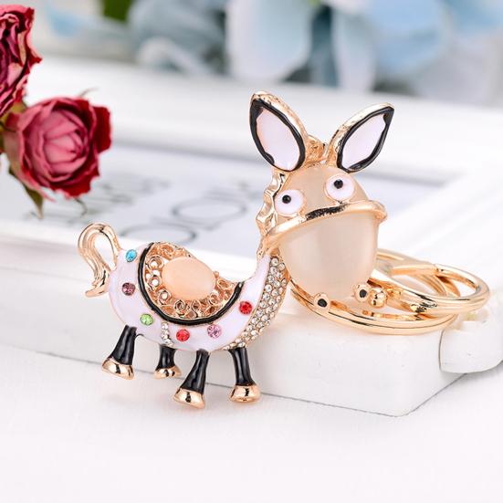 Keychain Sparkling Rhinestones Inlaid Donkey Design Keychain Pendant Enamel Oil Drip Process Smooth Edges Spring Buckle Key Holder Backpacks Accessory