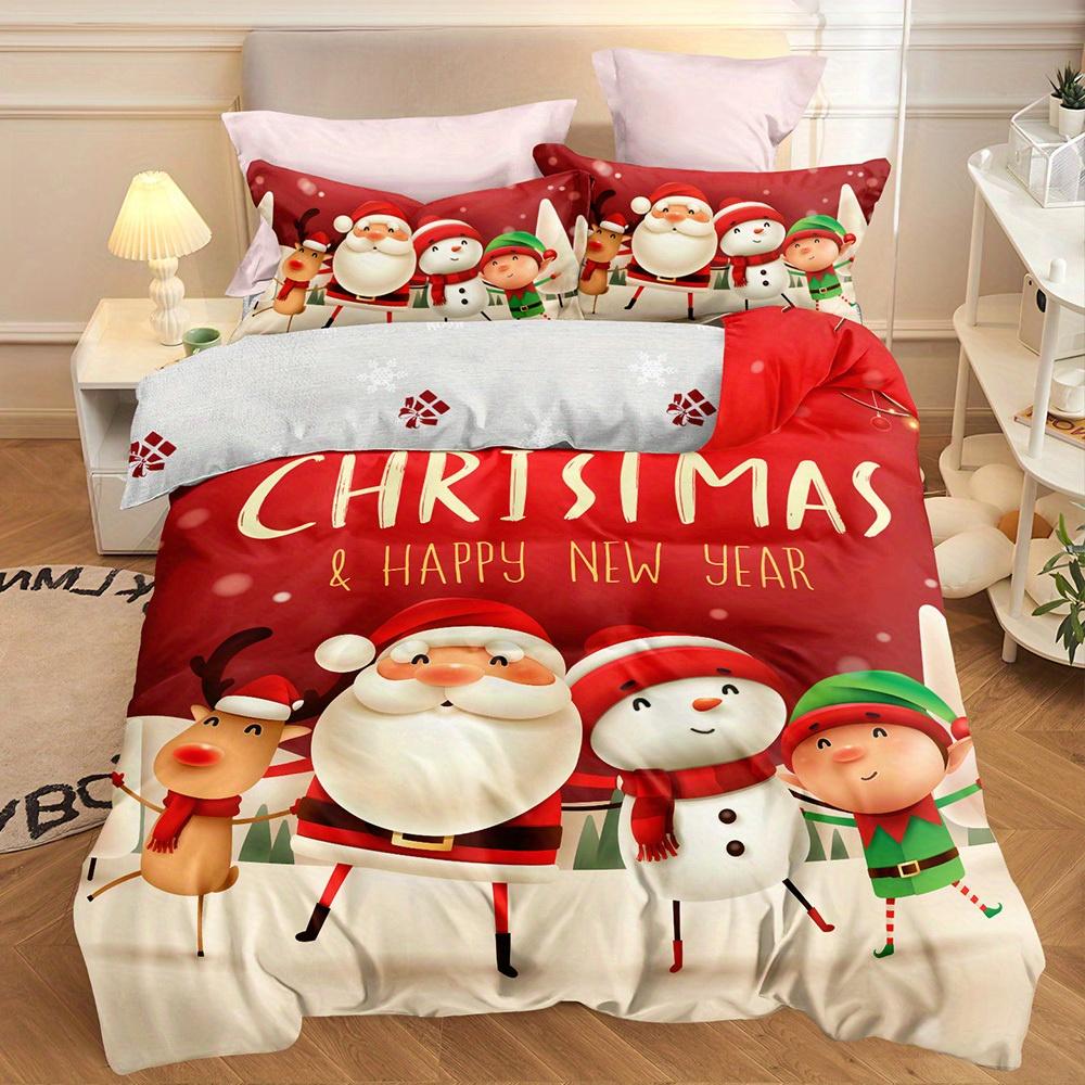 

Набор рождественских пододеяльников из 3 предметов - Праздничный дизайн с оленями, Сантой и пряничными человечками - Мягкое полиэстеровое постельное белье для всех сезонов Duvet Cover Set&EU Single(135x200cm)