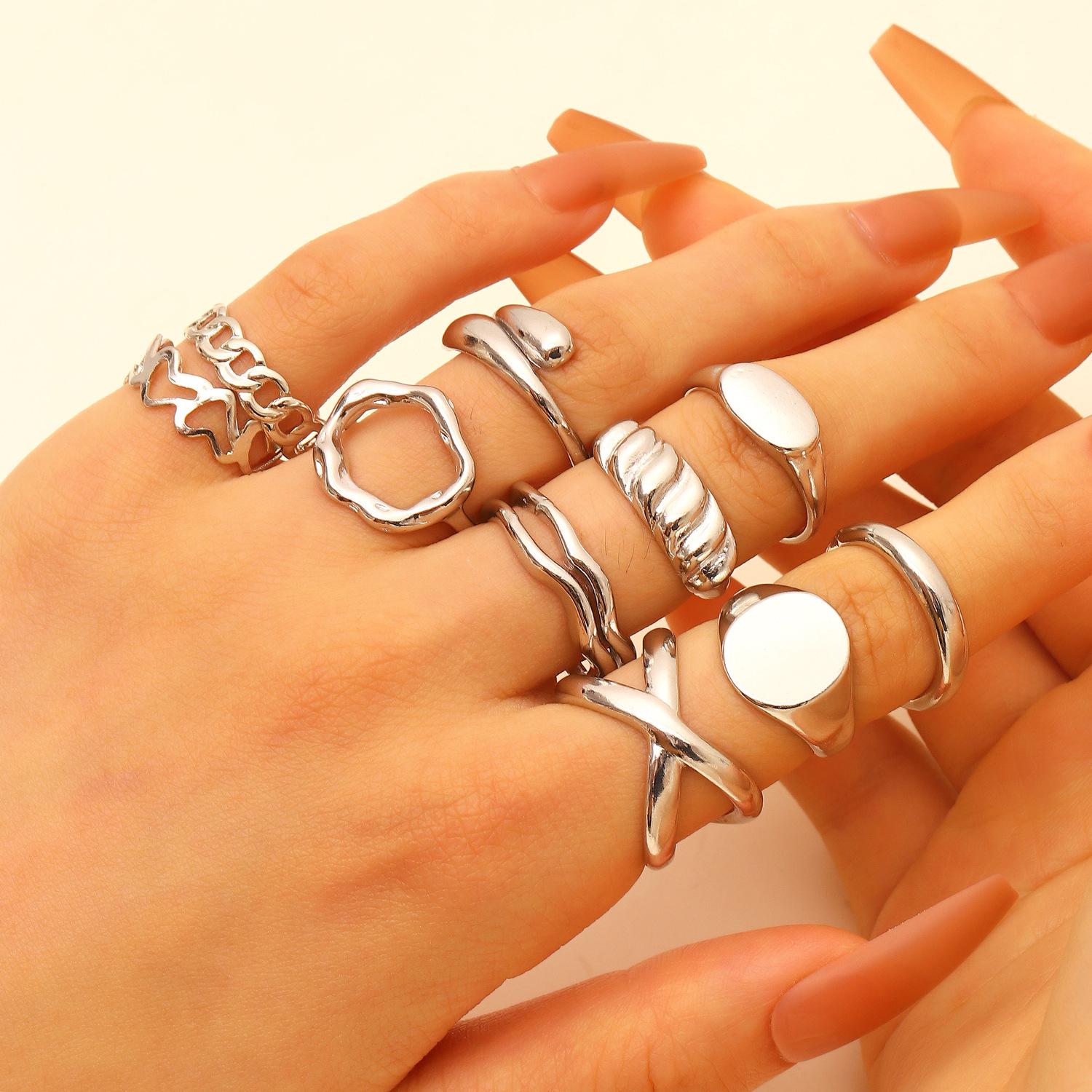 European & American Cross-border Personalized Irregular Lava Lines Water Drop Glossy Surface Ring for Women
