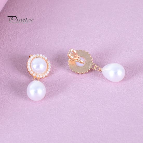 Palace Style Retro Faux Pearls Waterdrop Shape Dangle Earrings Golden Trim Ear Clip Design Drop Earrings Fashion Jewelry Gift