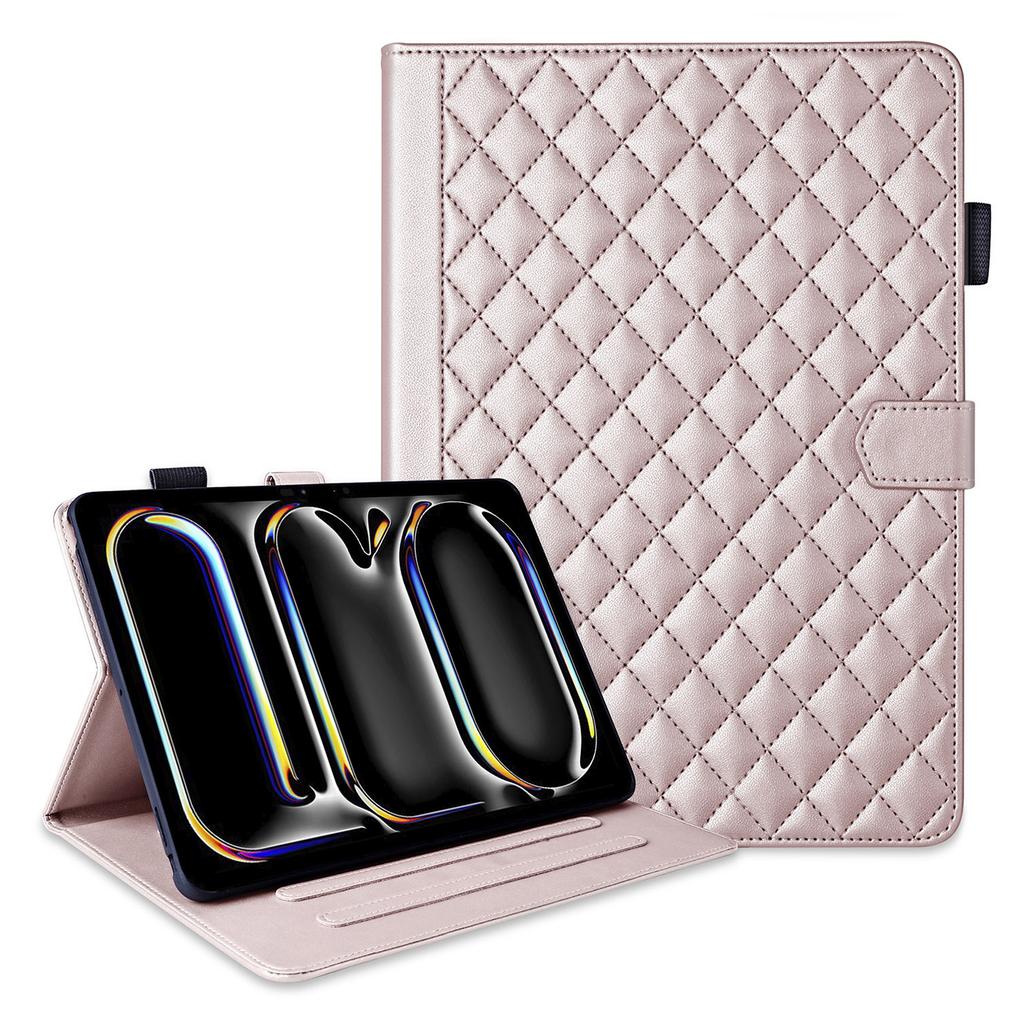 For iPad Pro 13 (2024) Case Card Holder Rhombus Grid PU Leather Stand Tablet Cover