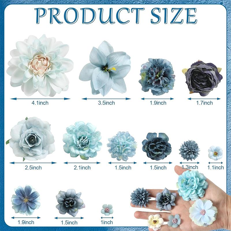 25Pcs 4cm Artificial Flower Blue Artificial Dahlia Rose Flower for Wedding Bridal Party Baby Shower Graduation Season Home Decor