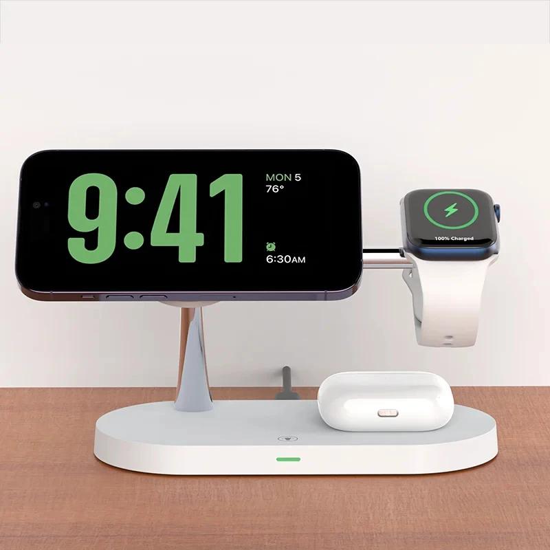 

3 в 1 магнитная беспроводная зарядная подставка для iPhone 15 14 13 Pro Max Watch 9 8 7 Airpods индукционная USB-станция для быстрой зарядки
