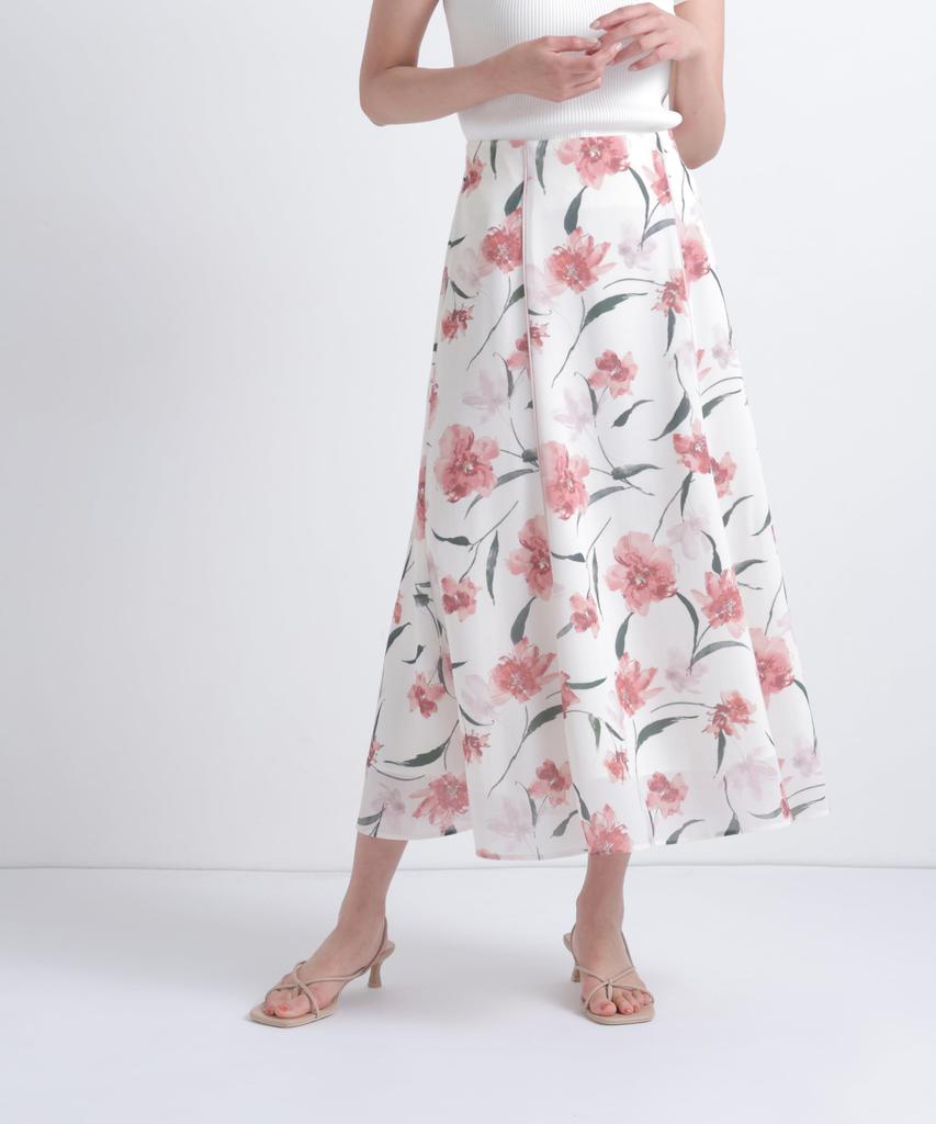 BEAUTY Flower Print Skirt [NATURAL BASIC] [Beige/Size M]