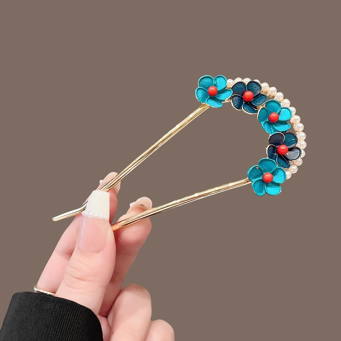

1pc Fashion Elegant Oriental Floral Hair Sticks Gold Toned Flowers Pearl Accents Perfect Traditional Vintage Inspired Hairstyles