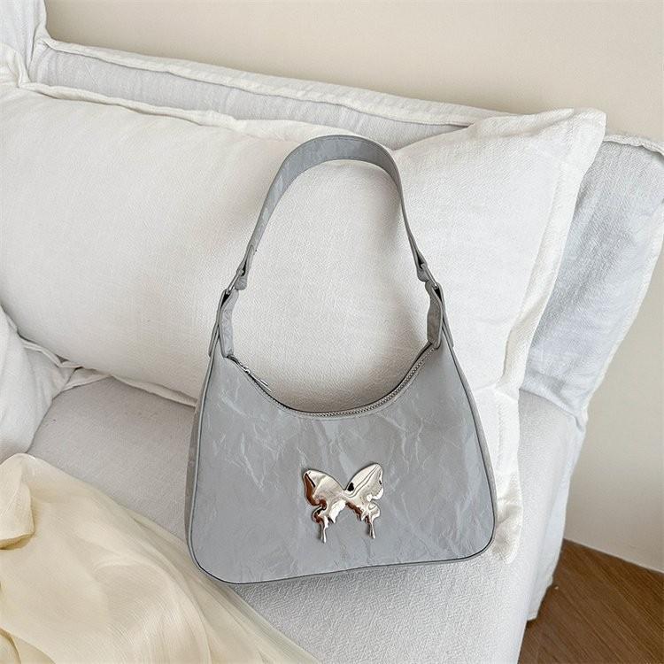 Stylish 2024 Sweet Butterfly Underarm Bag For Women In White Khaki Black Silver Colors