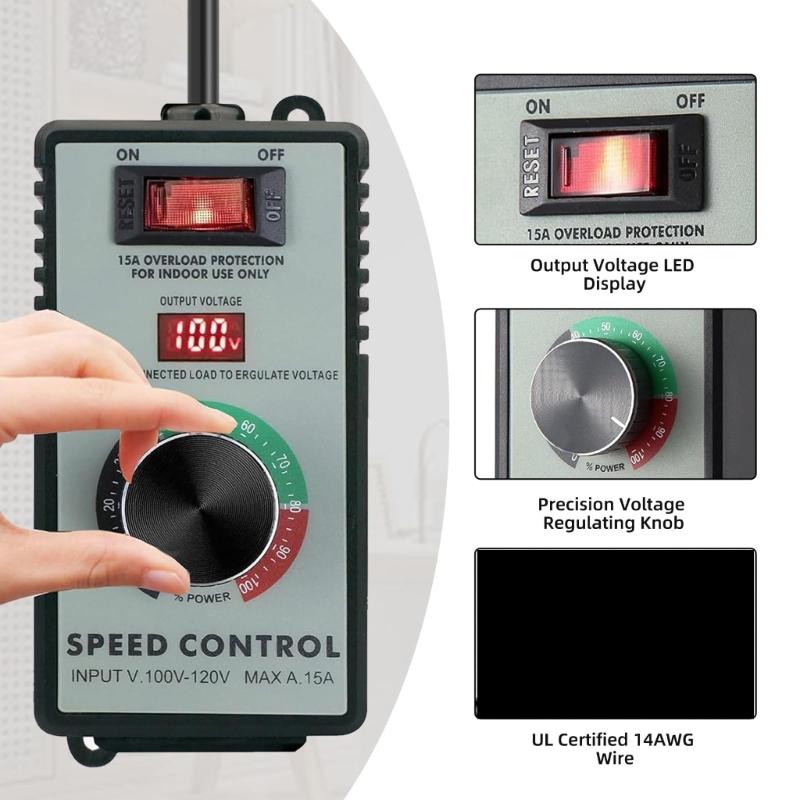 Variable Speed AC Motor Controllers 15A US Standard Accuracy Speed Control for Industrial Machinery & Home Appliances