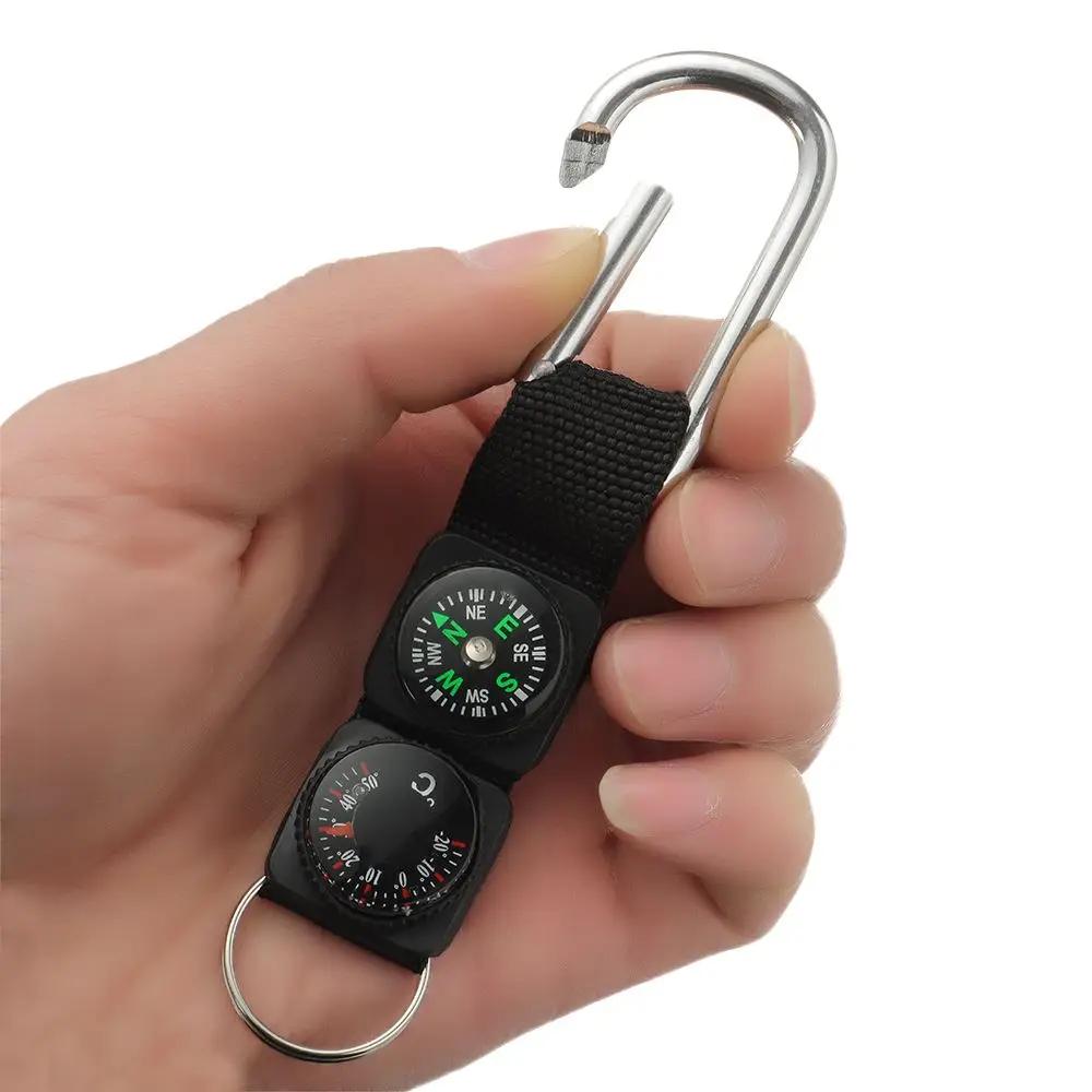 1pc Survival Multifunction Outdoor Hiking Compass Thermometer Carabiner W Keychain Mini Carabiner Hanger DIY Key Ring