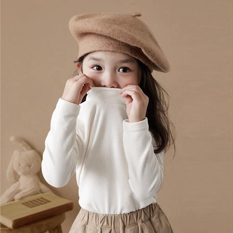 Kids' Long-Sleeve Tops: Spring & Autumn Styles, Winter Velvet, Half-High Collar Fashion Tees for Boys & Girls.