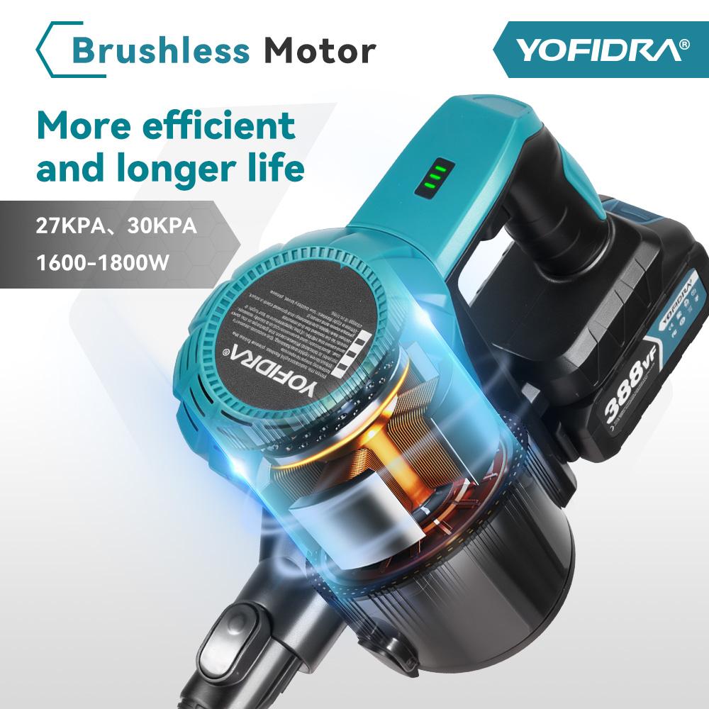 Yofidra 1800W Bürstenloser Staubsauger 30KPa 1,5L Tragbar Leistungsstarke Saugkraft Haushaltsreinigungswerkzeuge Für Makita 18V Akku Pin