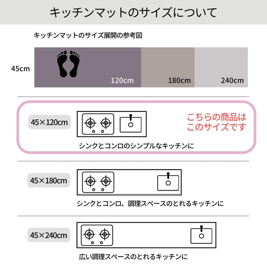 Sanrio Kuromi PVC Kitchen 45 X Cushioned Interior Mat, 120cm, Water-Repellent, Vinyl, Mat, SB-701-S