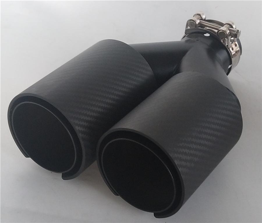Universal Y Style Left Right Side Full Matte Car Thickened 100% Real Carbon Fiber Exhaust Dual TWIN End Tips for BMW 63mm In 89MM Out Dual Pipes
