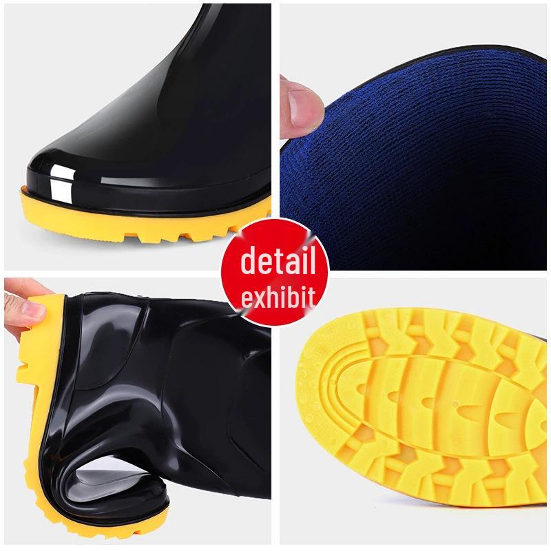 Men's Non-Slip Water-Resistant Work Boots: High-Top, Thick, Durable, Velvet-Lined for Construction and Kitchen Safety