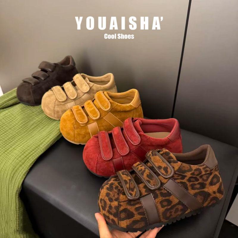 Ugly cute shell head German training shoes women's 2025 new retro matte leather Velcro big head board shoes foreign style women's single shoes